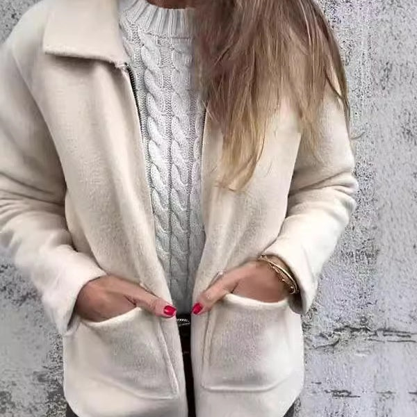 Women's Cozy Knitted Zipper Coat with Pockets