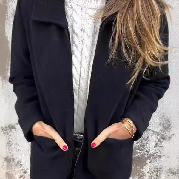 Women's Cozy Knitted Zipper Coat with Pockets