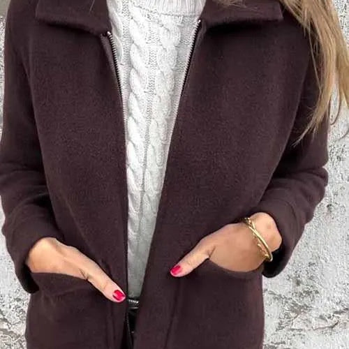 Women's Cozy Knitted Zipper Coat with Pockets