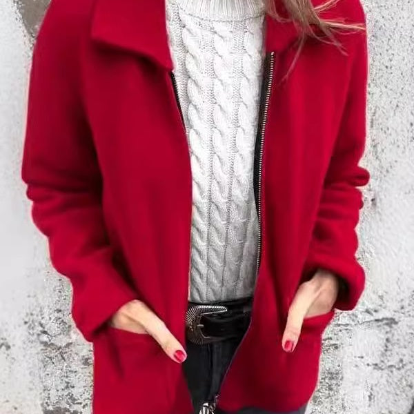 Women's Cozy Knitted Zipper Coat with Pockets