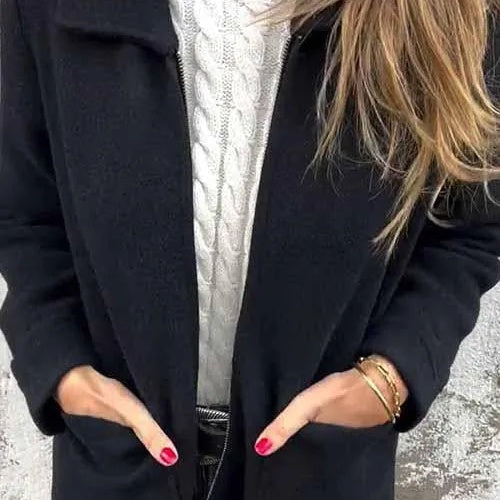 Women's Cozy Knitted Zipper Coat with Pockets