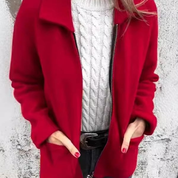 Women's Cozy Knitted Zipper Coat with Pockets