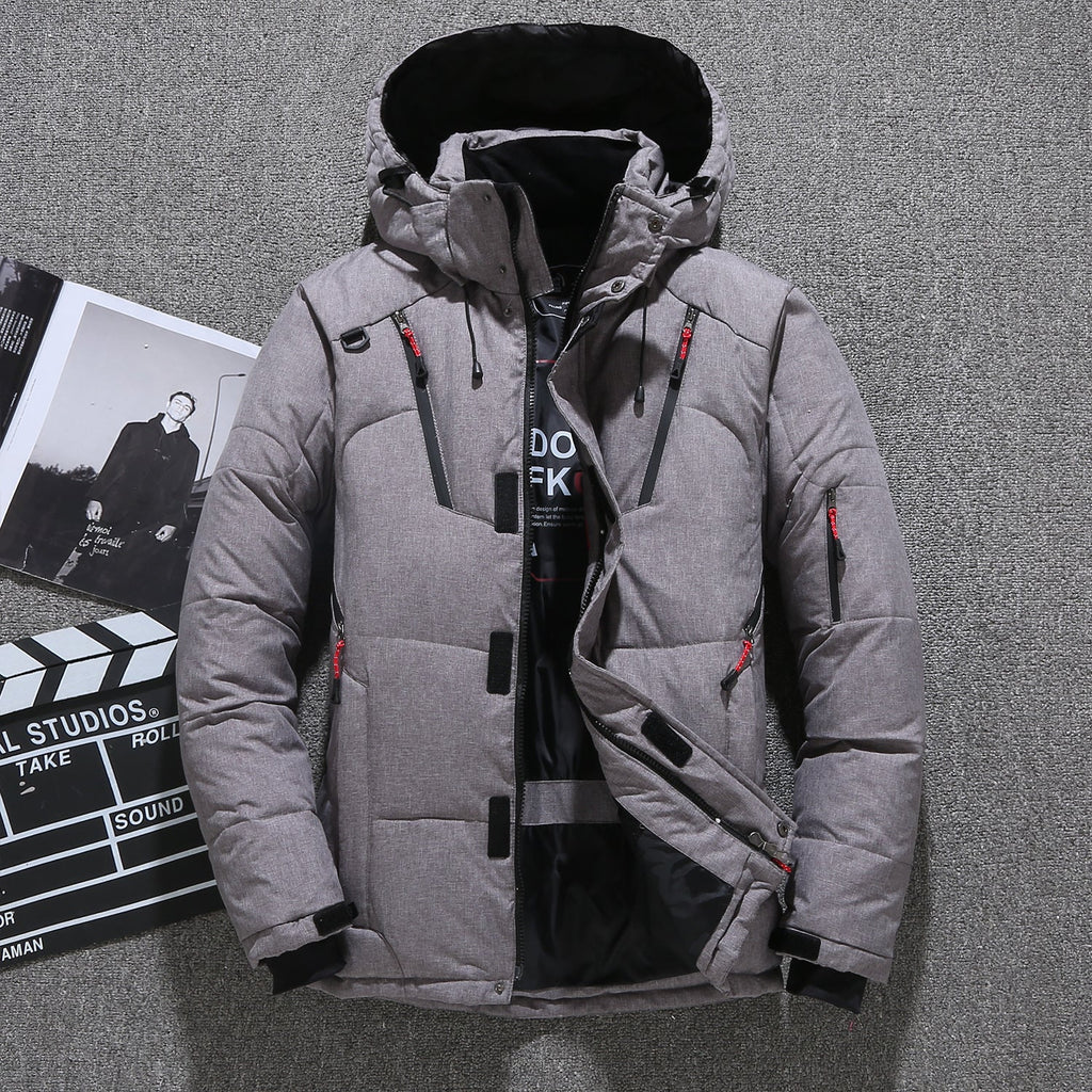 Men's White Duck Down Winter Parka - Warm & Windproof Jacket