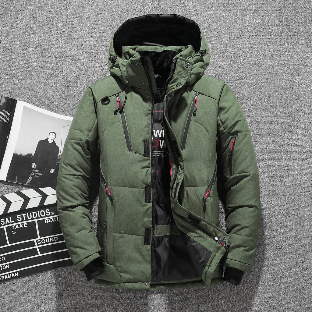 Men's White Duck Down Winter Parka - Warm & Windproof Jacket